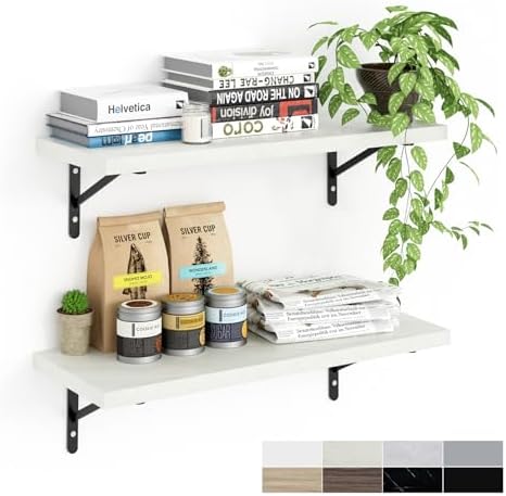 Kaboon 27 inch Long 10 inch Deep Floating Shelves for Wall Set of 2, Large Open Shelves Wall Mounted, Space Saving Home and Commercial Use, Sea Salt/Greyish White by Kaboon