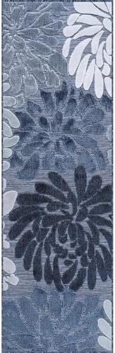 Luul Home Floral Indoor Outdoor Runner Rugs 2x7 Entryway Rug, Kitchen, Hallway Rug Washable Stain Resistant Outside Carpet Navy 2 x 7 - Image 2