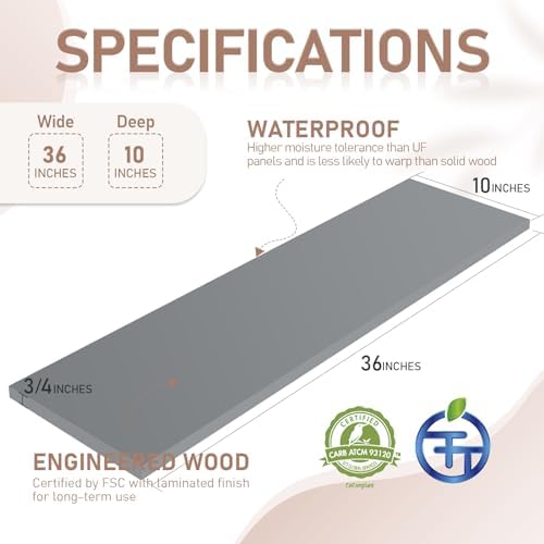 Kaboon 36 inch Long 10 inch Deep Floating Shelves for Wall Set of 2, Large Open Shelves Wall Mounted, Space Saving Home and Commercial Use, Gray - Image 3