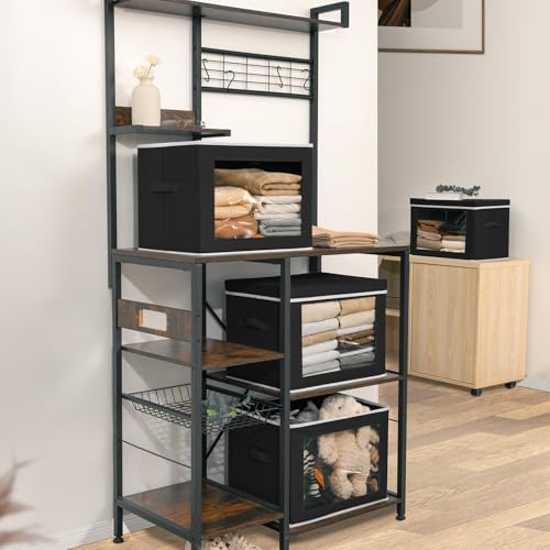 Homsorout Stackable Storage Bins with Lids - Large Decorative Basket with Lids, Fabric Foldable Closet Organizer Bins, Shelf Organizer for Living Room, Dorm, 5 Pack, Black - Image 5