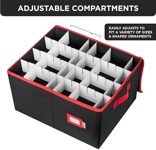 Christmas Ornament Storage Container with Dividers - Box Stores Up to 96 Ornaments, Zippered, Convenient, Adjustable, Large Organizer Bin to Protect Holiday Décor, Fits Most Standard Size, Black - Image 7