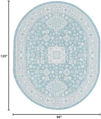Rugs.com Outdoor Aztec Collection Rug – 8' x 10' Oval Aqua Flatweave Rug Perfect for Living Rooms, Large Dining Rooms, Open Floorplans - Image 2