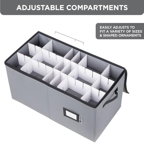 Christmas Ornament Storage Container with Dividers - Box Stores Up to 54 Ornaments, Zippered, Convenient, Adjustable, Large Organizer Bin to Protect Holiday Décor, Fits Most Standard Size, Grey - Image 5