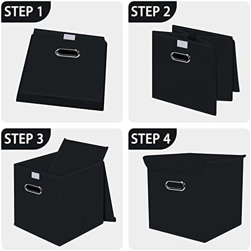 Closet Organizers Fabric Storage Bins With Lids Collapsible Cube Storage Organizer Basket With Handles,Storage Boxes for Clothes Storage,Office,Laundry,Shelves,8 Pack,（Black） - Image 6