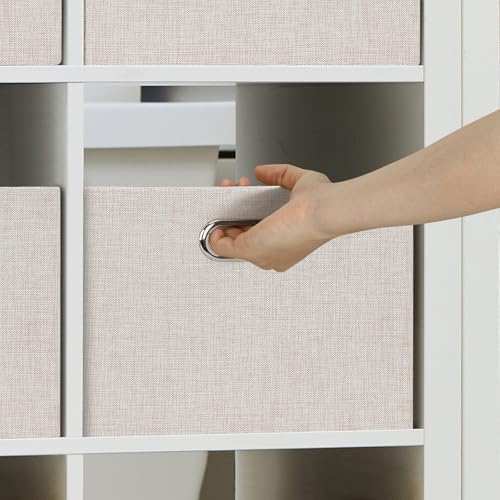 Posprica Closet Storage Bins, 4 Pack Closet Shelf Organizers, Linen Fabric Decorative Storage Baskets for Organizing, Foldable Storage Box for Clothes, 15x10.5x8.25 Inch (Beige) - Image 7