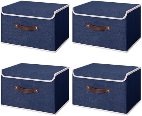 ANMINY Fabric Storage Box Bins with Lids, Blue, 13"x9"x7.9", 4 Pack by ANMINY