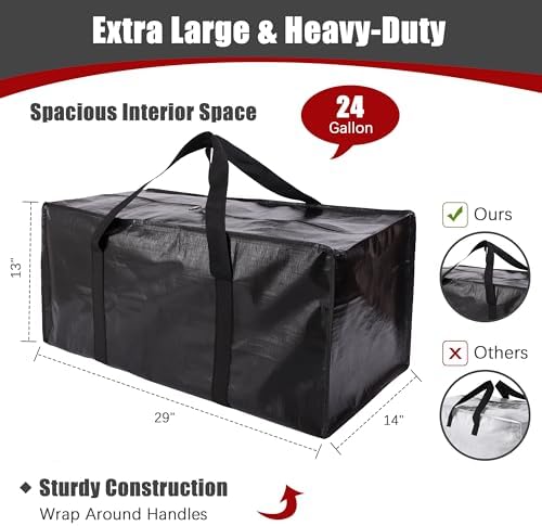 PANDA JOYS Extra Large Moving Bags with Zippers & Carrying Handles, Heavy-Duty Storage Tote for Space Saving Moving Storage, Fold Flat, Alternative to Box and Bin - 12 Pack, Black - Image 2