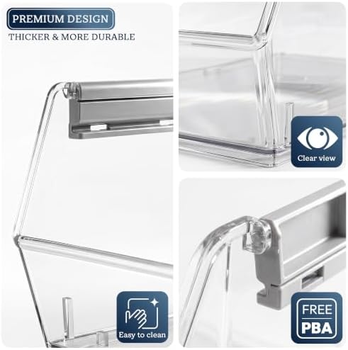 HOMESTEAD Set of 8 Stackable Storage Bins, 4 Large + 4 Small Clear Plastic Organizer Bins, Open Front Design for Kitchen Pantry, Fridge, Cabinet, Bathroom Organization and Bulk Snack Storage - Image 4