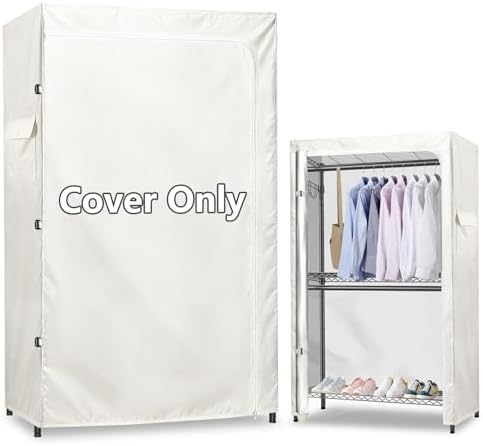 Rileytee Garment Rack Cover,600D Heavy Duty Waterproof Clothing Rack Cover,Clothes Rack Cover with Zipper for Metal Garment Rack(White,47.2"W x 17.7"D x 80.7"H,Cover Only） by Rileytee