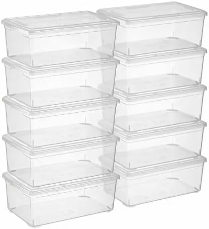 novelinks 10 Pack 6 Quart Stackable Shoe Storage Bins with Lids (Clear) by novelinks