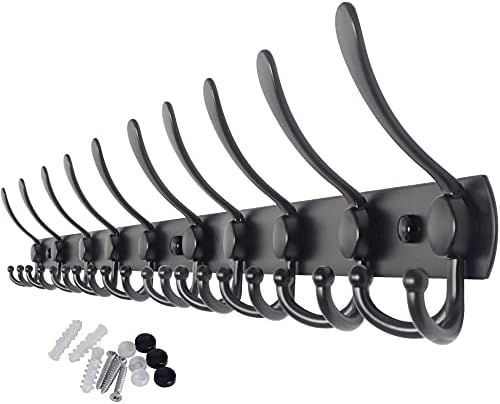 WEBI Coat Rack Wall Mount,37 5/8" Long,10 Hooks,Coat Hooks Wall Mounted,16" Hole to Hole,Coat Hanger Wall,Triple Hooks for Hanging Coats,Clothes,Jacket,Hats,Black by WEBI