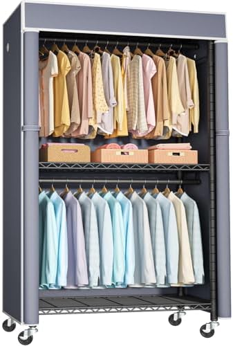 FUTASSI Black Clothing Rack with Grey Cover, P1C Rolling Closets by FUTASSI