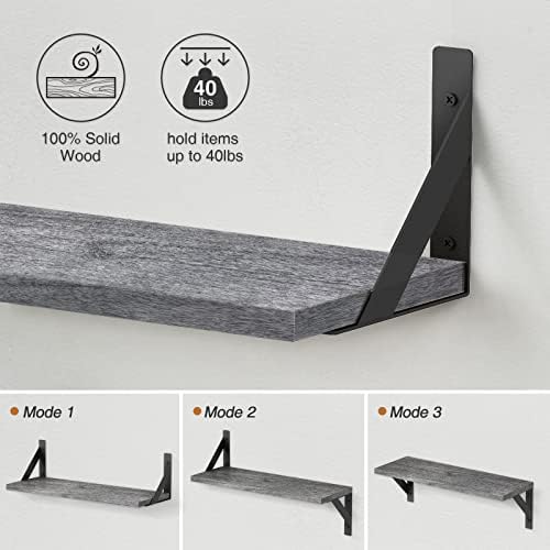 Forbena Gray Floating Shelves Wall Mounted Bookshelf Set of 3, 24 Inches Long 8 Inch Deep Wall Shelves for Bedroom, Bathroom, Living Room, Laundry Room, Kitchen, Office, Closet (Rustic Grey) - Image 7