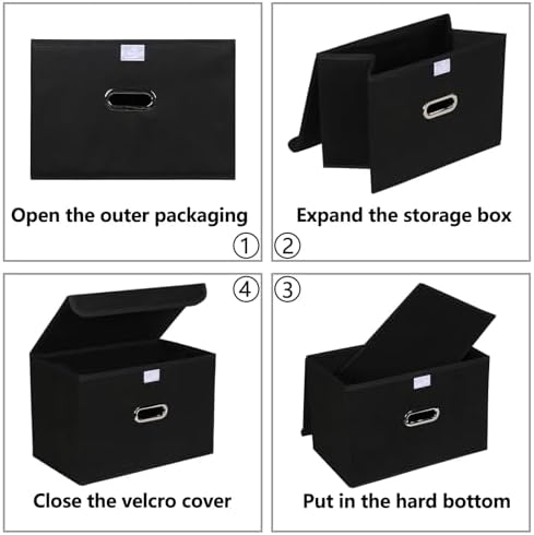 8-Pack Large Collapsible Storage Bins with Lids,Fabric Storage Cubes Organizer for Shelves,Closet,Nursery,Foldable Cube Storage Baskets with Handles,Home Boxes (14.9"x9.8",Black) - Image 6