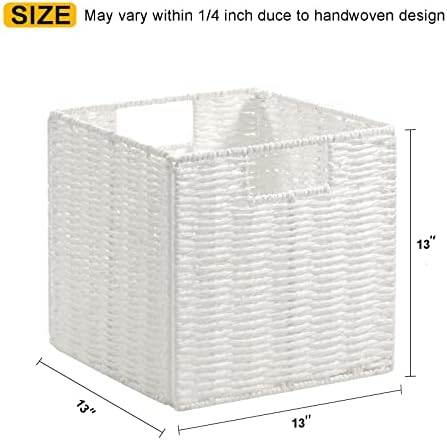 Vagusicc Wicker Storage Basket, Set of 2 Hand-Woven Wicker Baskets for Organizing, Foldable Cube Storage Basket Bins, 13 Inch Large Wicker Storage Baskets for Shelves & Decor, White (13''x13''x13'') - Image 3