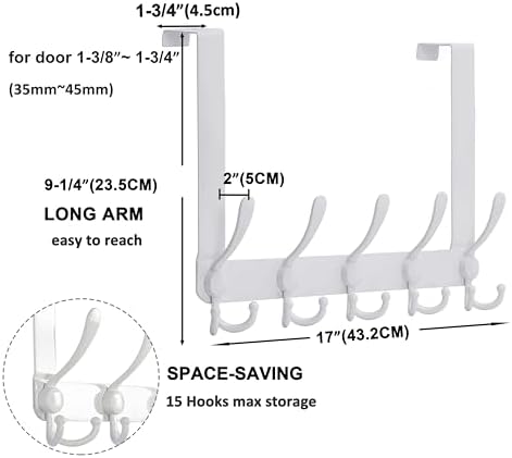 Dseap Over The Door Hook Hanger - Fits 1 3/8" to 1 3/4" Standard Doors | 5 Tri Hooks Heavy Duty Towel/Coat Rack | Door Organizer for Clothes, Jackets, Hats, Towels, Silver, Pack of 2 - Image 4