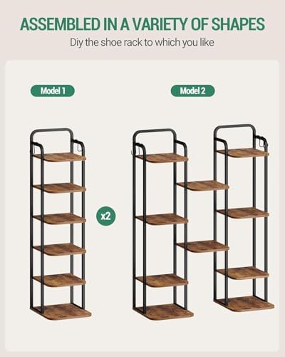 Hzuaneri 6 Tiers Vertical Shoe Rack, Tall Shoe Shelf with 2 Hooks - Image 5