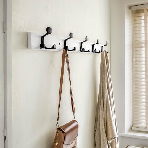 SKOLOO 30-Inch White Wood Coat Rack Wall Mount with 5 Triple Hooks - Ideal for Family Entrances, Classrooms, and Pet Supplies Storage - Perfect Coat Hooks for Wall, Pack of 2 - Image 3