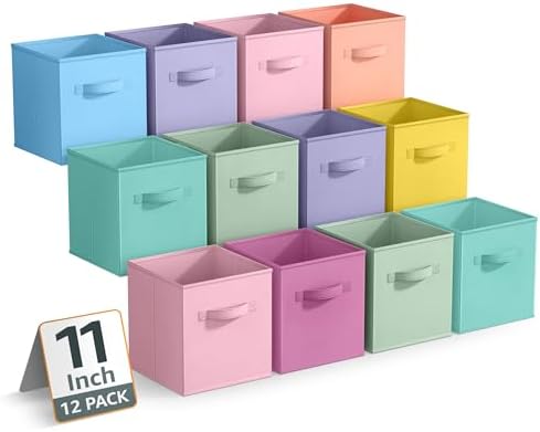 Sorbus Fabric Storage Cubes, 12 Pack (11 Inch, Pastel Multi-Color 3) by Sorbus