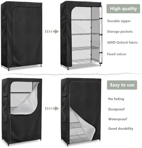 Waterproof Storage Shelf Cover,60 x 24 x 72 Inch Wire Shelving Rack Covers,Dustproof Shelving Unit Covers (Cover only,Black) - Image 6