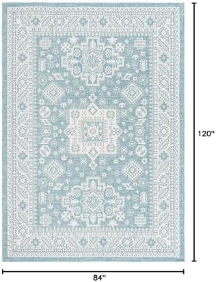 Rugs.com Outdoor Aztec Collection Rug – 7' x 10' Aqua Flatweave Rug Perfect for Living Rooms, Large Dining Rooms, Open Floorplans - Image 2