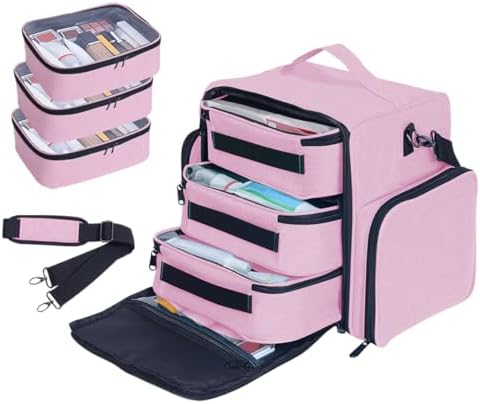 Large Makeup Bag Organizer with 3 Inner Removable Pouches,Pink by Unknown