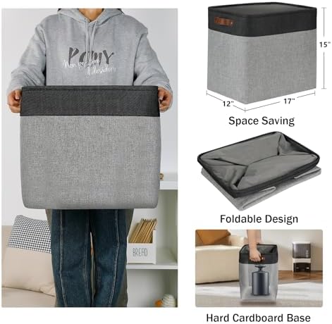 DULLEMELO Grey Storage Baskets for Organizing 3 Pack Fabric Shelf Baskets for Gifts Empty Large Storage Organizer for Closet,Clothes,Toys,Bedroom (Black&Grey) - Image 2