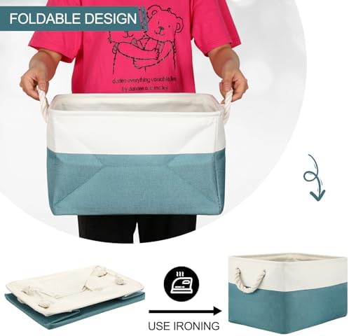 meekoo 8 Pack Fabric Storage Bins Baskets, 15 x 11 x 9.5 in, Cyan White - Image 6