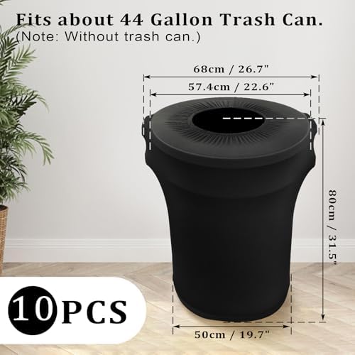 BSTKEY 44 Gallon Stretch Spandex Trash Can Cover, 10 Pack Outdoor Fitted Waste Container Cover Round Garbage Can Covers for Wedding Party Commercial Fundraiser Decor, Without Trash Can (Black) - Image 2