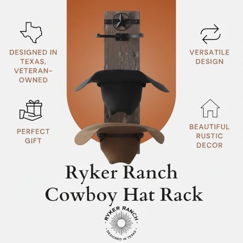 Ryker Ranch Cowboy hat Rack for Wall | Western hat Rack | Rustic Wood and Metal Cowboy hat Hanger - Image 3