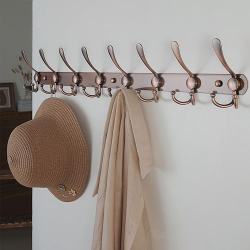 Dseap Coat Rack Wall Mount - 29.5” Long 8-Tri-Hooks Heavy Duty Coat Hanger Rail Wall Hooks for Hanging Coats Hats Clothing Clothes Purse Mudroom Entryway, Pack of 2 - Image 4