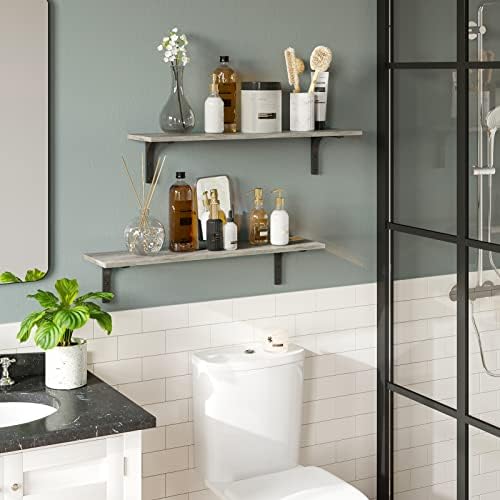 DINZI LVJ Long Wall Shelves, 31.5Inch Wooden Wall Mounted Shelves, Set of 2 - Image 6