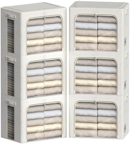 FHSQX 6 Pack Clothes Storage Bins,Ivory White, 16.5x12.2x12.2inch (40L) by FHSQX