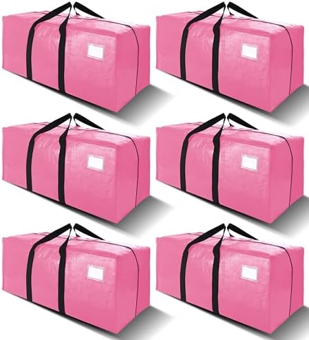 6 Pack Heavy Duty Extra Large Moving Bags W/Backpack Straps - Strong Handles & Zippers, Storage Totes For Space Saving, Fold Flat, Alternative to Box and Bin (40 gal, Pink) by VELVETSURE