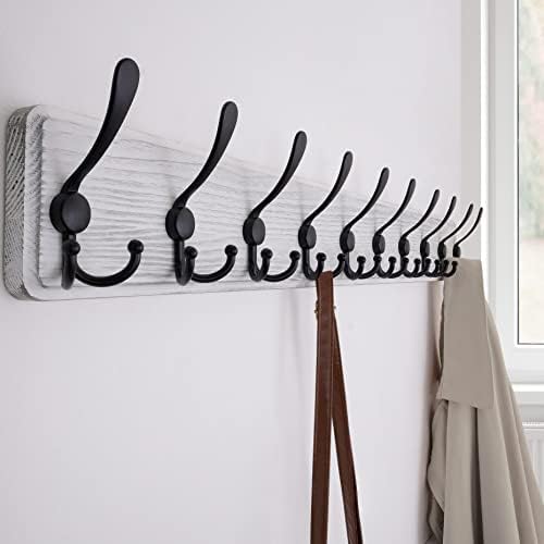 SKOLOO Coat Rack Wall Mounted - 38.3'' Long, Wooden, Heavy Duty, Rustic Coat Hooks for Wall, Wall Coat Rack with 10 Triple Hooks for Hanging Clothes, Jacket, Hat(Weathered White) - Image 4