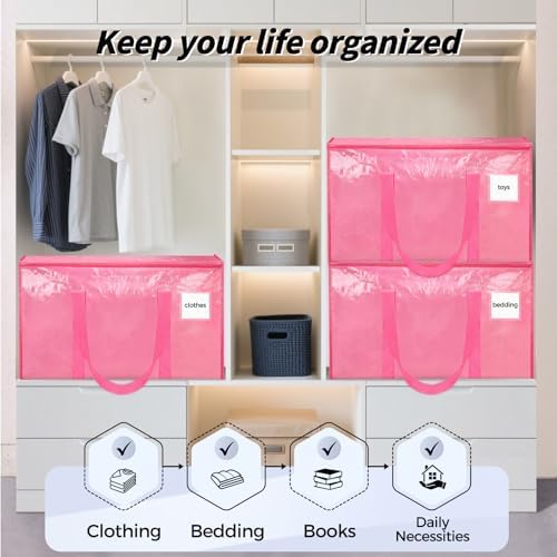8 Pack Extra Large Clothes Storage Bins with Lids, Moving Bags, Pink - Image 7