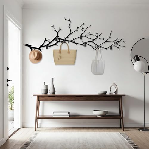 Extra Large Metal Branch Coat Rack, Tree Branch Wall Mount, Tree Branch Wall Hanger, Hat and Coat Rack, Home Storage Hooks, Entryway Wall Decor (Black, 48"x17") - Image 2