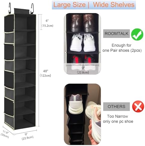 Hanging Shoe Organizer 8-Shelves Grey + Black - Image 5