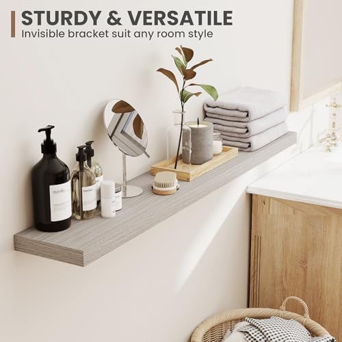 Acovy 72 Inch Floating Shelves, 8 Inch Deep Floating Shelves for Wall, Hanging Shelf with Invisible Brackets, Deep Shelves for Bathroom, Bedroom, Living Room, Grey, Set of 2 - Image 7