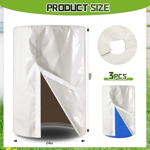 3 Piece 55 Gallon Drum Cover 24 x 36 Inch 55 Gallon Water Barrel Covers Outdoor Waterproof Rain Snow Water Storage Bucket Lid Protective Hook/loop Closure Anti Dust (White) - Image 3