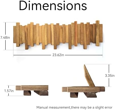 Hardwood Piano Coat Rack| Flip Down Wall Hook Rack 6 Hooks|Heavy Duty Coat Hooks.Made of Acacia Wood (Original Color of Wood).Wall Art - Image 3