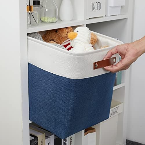 DULLEMELO Storage Baskets for Shelves Closet Storage,Large Home Organization Bins for Gifts Empty,Foldable Fabric Storage Cubes Baskets for Nursery Toy Towels Clothes Storage(White&Blue) - Image 6