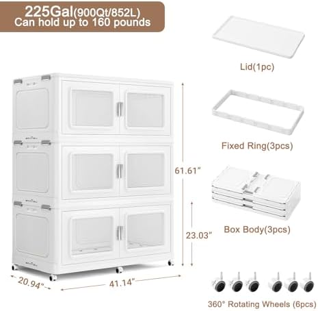 BROVIEW 900 Qt/225 Gal Stackable Storage Bins with Lids, 3 Pack, White - Image 2