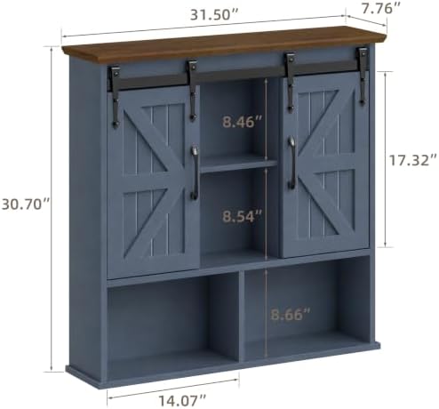 Vabches Bathroom Wall Cabinet, Farmhouse Medicine Cabinet, Navy Blue - Image 2