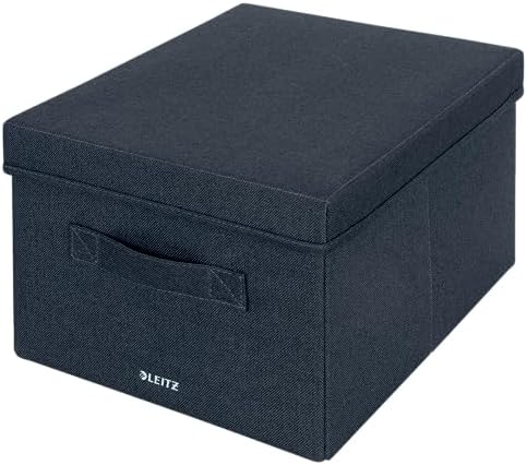 Leitz fabric storage box with lid, set of two storage cubes, foldable ottoman storage box, eco-friendly recyclable organizer box, velvet grey, medium size, 61440089 by Leitz