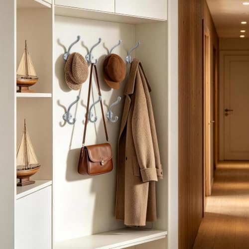 Dseap Cast Iron Wall Hooks L=5”, Heavy Duty Coat Hooks, Rustic Vintage Farmhouse Hook for Hanging Winter Coats Jackets Towels Hats Bags Plants, Silver, Pack of 10 (VintageBold) - Image 5