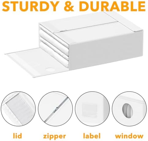 SpaceAid 12 Pack Bed Sheet Organizers and Storage, Foldable Sheet Organizer for Linen Closet, Sheets Set Folder Keeper with Window XL (Queen & King Size) Bedding Container (White, 12 Pack) - Image 6