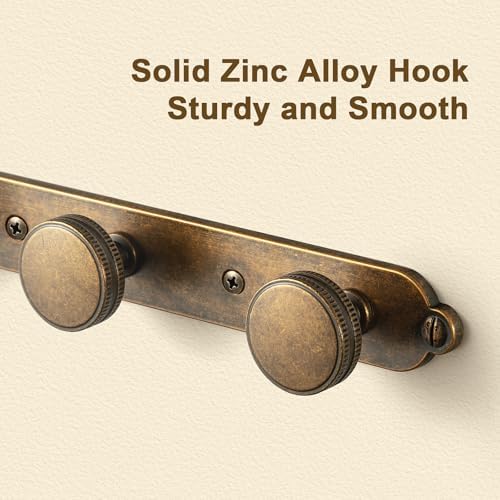 Goo-Ki 1 Pack Antique Brass Coat Rack Wall Mount Heavy Duty, Vintage Brass Towel Rack Zinc Alloy Coat Hooks Wall Mounted for Bag Hat Clothes Scarf - Image 2
