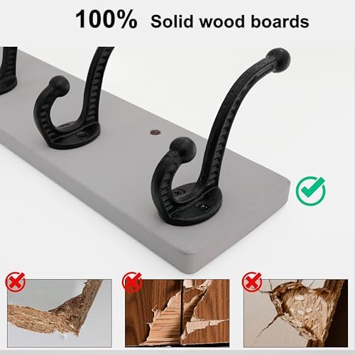 WEBI Rustic Coat Rack Wall Mount,30" Long 7 Cast Iron Coat Hooks Wall Mounted,Heavy Duty Wood Wall Coat Hanger Hooks for Hanging Coats,Jacket,Clothes,Backpack,Farmhouse,Gray,2 Packs - Image 6