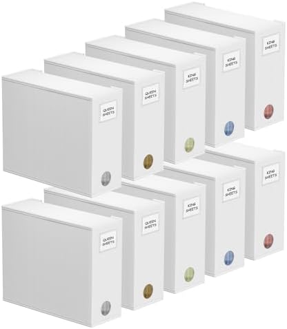 SpaceAid 10 Pack Bed Sheet Organizers and Storage, Foldable Sheet Organizer for Linen Closet, Sheets Set Folder Keeper with Window XL (Queen & King Size) Organizing Bedding Container, White by SpaceAid